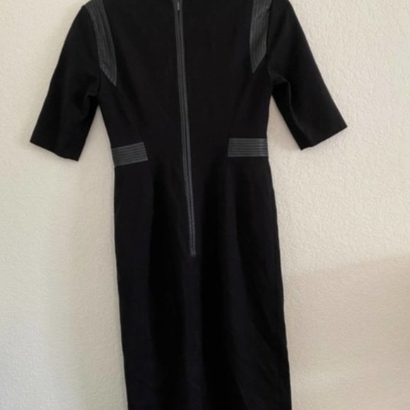 REBECCA TAYLOR NWoT Black Dress $320 Sz 10 / large Leather Sheath Work Pencil - Picture 7 of 9